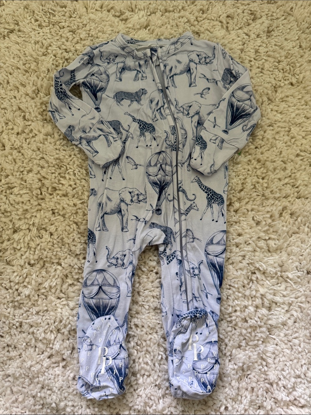 Posh Peanut Blue Safari Animal Print Footed One-Piece for Kids
